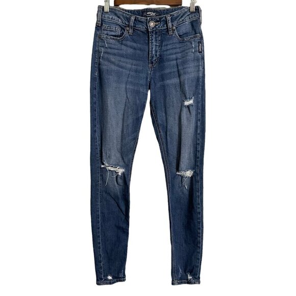 Silver Jeans Women's Dark Wash Distressed Stretch Mazy Skinny Jeans Size 26 29 - Picture 2 of 9